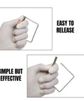 Hand holding Gold Trailer Pin, easy release, part of Pack Of Ten For Farm Trailers And Towing, 2.75 inches long, 0.25 inch diameter.