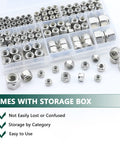 220 Pieces Nylon Insert Lock Nut Set In 304 Stainless Steel with storage box showcasing varied sizes for DIY projects