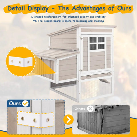 Outdoor Wooden Chicken Coop For Four To Six Chickens With An Elevated Two Tier Hen House Three Compartment Nesting Box Detail