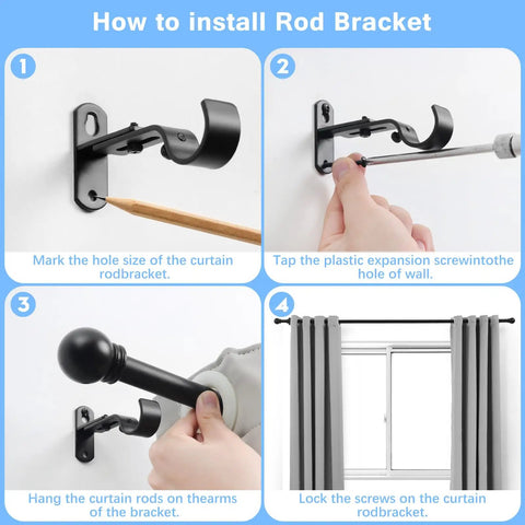 Step-by-step guide for installing Heavy Duty 1 Inch Curtain Rod Set With Round Finials, Adjustable From 16 To 60 Inches.