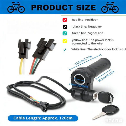 Full Twist Throttle Grip With 2 Keys For E Bikes, Smooth Acceleration, Ergonomic Handle, Fits Ridstar Q20 Q20 Pro Q20 Lite H20 H26 Pro And Most E Bikes On Standard Seven Eighths Inch Handlebars, Black