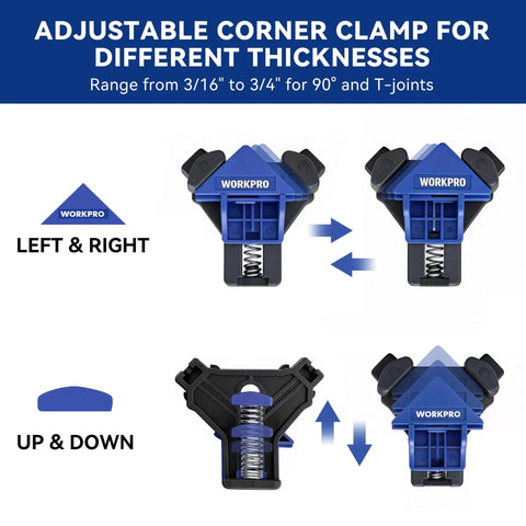 90 Degree Corner Clamps For Woodworking, Set Of 4 Adjustable Spring Loaded One Hand Clamps For Framing, Cabinets, And Projects