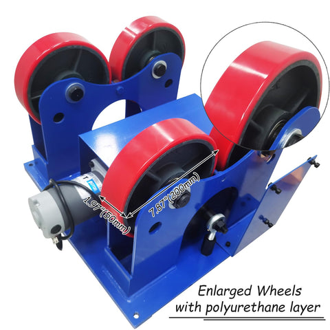 Honest Workhorse Heavy Duty Welding Positioner Featuring Slick Adjustable Speed And Top Shelf 2200 LB Load Capacity With Polyurethane Pipe Rollers for smooth metal rotation.