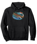 Canoe Paddler Hoodie For Ocean Season Never Ends Year Round Paddling Crew Sweatshirt Pullover in black with ocean design