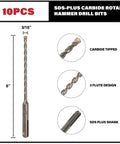 Front view: 3/16 in x 6 in SDS-Plus carbide-tipped rotary hammer drill bit, 10-pack with SDS shank