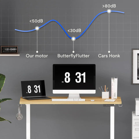 One Piece Standing Desk With Electric Height Adjustment For Sit Stand Comfort, 40 By 24 Inches, seamless maple desktop, quiet motor graph
