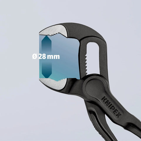 Cobra XS Pipe Wrench And Water Pump Pliers Slim Head Ø 28 mm gripping capacity, showing adjustable jaw and embossed surface.