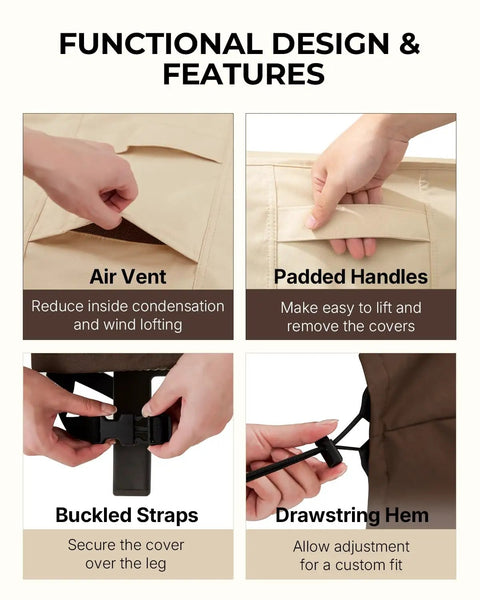 4 Piece Patio Furniture Cover Set Waterproof Outdoor Covers with air vent, padded handles, buckled straps, drawstring hem