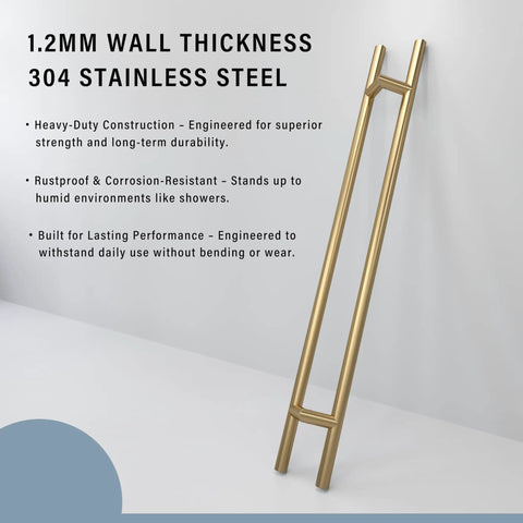 Offset Double Sided Door Pull Handle In Sweet Satin Gold Finish 900mm 36 Inch 304 Stainless Steel Round Bar Ladder Style Push Pull Door Lever For Commercial And Residential Doors, 1.2mm wall thickness