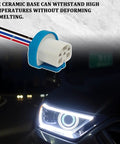 Hella Tough Headlight Wiring Harness With 3 Pin Ceramic Connector Plug Replacement For 9007 9004 HB1 HB5 Bulbs close-up of ceramic base and pigtail.