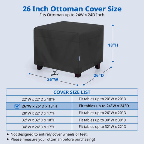 Outdoor Ottoman Cover 26W By 26D By 18H Square Coffee Table Waterproof All Weather Protection For Patio Furniture