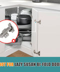 Two Pack 90 Degree Blind Corner Cabinet Hinge shown in kitchen setup with frameless cabinets, not for Lazy Susan bi-fold door.