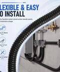 Rock Solid Black Liquid Tight Flexible Conduit For Electrical Wiring And Cable Management 25 Foot 1 Inch installed in a wall with valves.