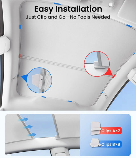 Tesla Model Y glass sunshade roof, 2020–2025; magnetic, foldable, heat-insulating, black