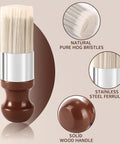 Detail brush with natural hog bristles and solid wood handle for use with Solid Eight Ounce Leather Repair Balm And Detail Brush Kit.