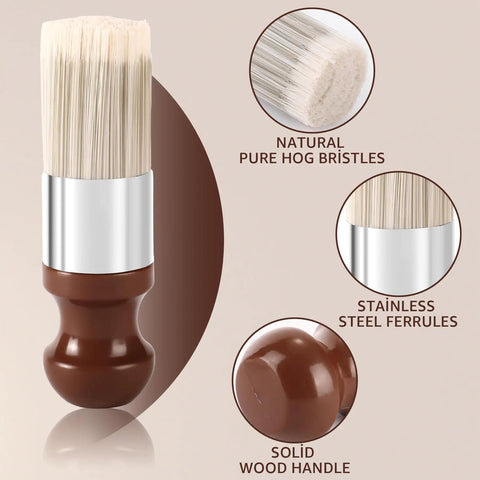 Detail brush with natural hog bristles and solid wood handle for use with Solid Eight Ounce Leather Repair Balm And Detail Brush Kit.