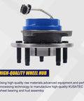 Front Wheel Bearing And Hub Assembly 513137 With 5 Lug Bolts And ABS For Chevy Malibu Classic 1997 2005 Oldsmobile Alero 1997 2004 Cutlass 1997 1999 Pontiac Grand Am 1999 2005 Drop In Replacement OEM Grade, side view with blue housing