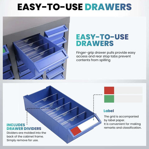 40 Drawer Parts Cabinet With Label Stickers Nut And Bolt Organizer ABS Drawers for screws bolts nuts in workshop garage.