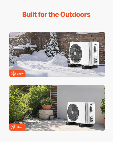 Mini split AC on Floor Mounting Base Kit For Mini Split AC Systems in winter snow and summer heat settings