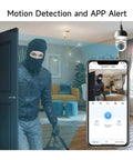 Badass 8MP Smart PTZ WiFi Security Dome Camera Delivers Smooth 360 Views With Rapid AI Motion Tracking And Crisp Two Way Talk For Bulletproof Outdoor Monitoring Setup showing motion detection alert on smartphone.