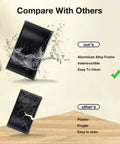 Comparison of black aluminum framed wall sconce versus plaster sconce highlighting material durability and cleanliness.