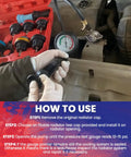 Pro Grade 18 Piece Radiator Coolant Pressure Tester Kit For Domestic And Import Vehicle Cooling Systems Leak Detection in use.