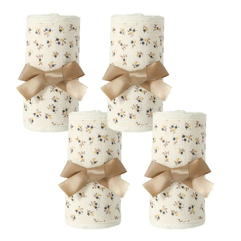 Breathable Cotton Teething Bed Rail Covers, 4 Piece Adjustable Chew Proof Rail Protector for Cribs with floral pattern and bows