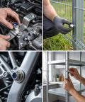 All-In-One 61-Piece M8 Stainless Steel Lock Nut And Flat Washer Kit With 13mm Open-End Wrench in use on various projects