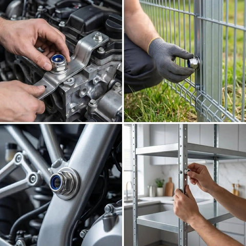 All-In-One 61-Piece M8 Stainless Steel Lock Nut And Flat Washer Kit With 13mm Open-End Wrench in use on various projects