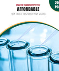 200 Count 3ml Disposable Plastic Transfer Pipettes for Oil Lab and Art Projects Soft Flexible Easy To Use Drip For Precise Mixing Watercolors Science Experiments Craft Work, in glass vials