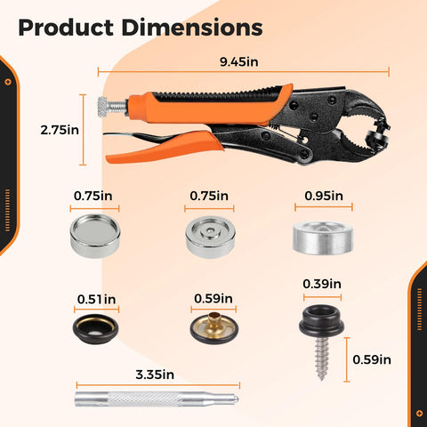 Heavy Duty Snap Fastener Tool Kit With Pliers For Metal Snaps Quick Install And Replacement For Leather, Canvas, Tarp
