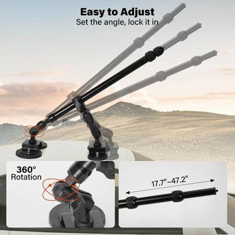 Heavy Duty Magnetic Car Mount For Insta360 And Action Cam With N52 Magnet Quick Release Base Extendable Arm 360 rotation shown.