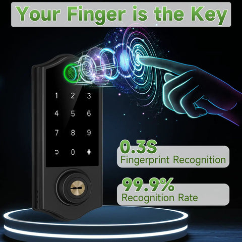 Fingerprint Smart Door Lock Set With App Control And Keyless Entry Bluetooth Touchscreen Keypad Deadbolt Auto Lock