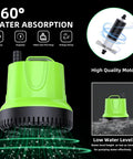 Green 660 GPH Submersible Water Pump for Ponds, Fountains, Hydroponics; features 360-degree filter, low water absorption