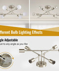 Different bulb lighting effects of Dope Modern Sputnik Chandelier Ceiling Light Fixture With Six Lights, adjustable arms shown.