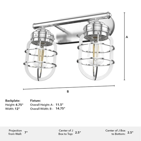 Starklake 2 Light Chrome Vanity Light With Dimmable Glass Cage For Bedroom Kitchen Foyer And Bathroom Compact Fixture Modern Caged Style