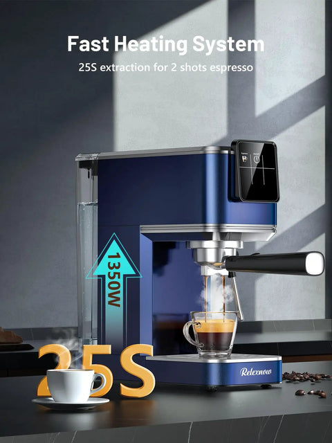 20 Bar Espresso Machine With Auto Milk Frother And Crisp Lcd Screen, Stainless Steel Hot Iced Coffee Maker For Silky Lattes And Bold Macchiatos, No Fuss Kitchen Game Changer with fast heating system and espresso brewing.