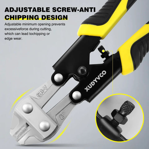 XUDYVCO 8-inch heavy-duty bolt cutters with yellow-black non-slip handles