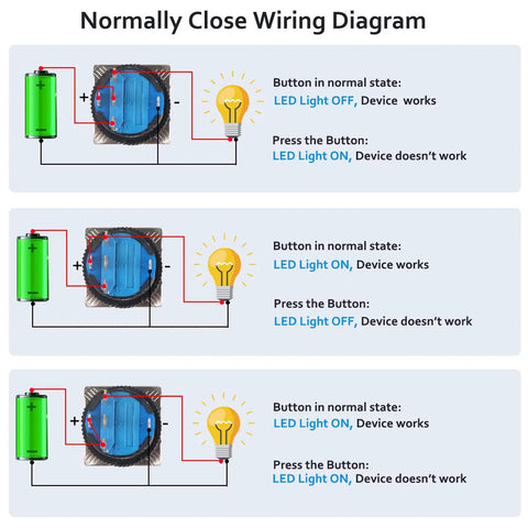 Three Pack 16mm Momentary Push Button Switches With Red LED Indicator, 12V, 5 Pin, 1NO 1NC, Round Panel Mount Button For Industrial Control And Signal Applications, Durable Plastic Housing, Easy Wiring, Pro Grade wiring diagram