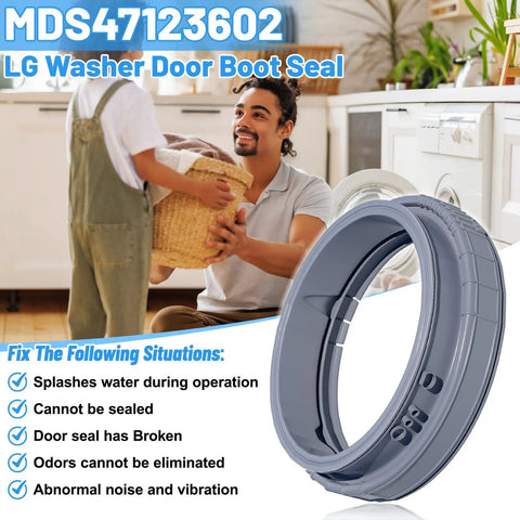 Front Load Washer Door Boot Gasket Replacement For Leaks And Odors, No Mess Easy Install fits LG Kenmore models shown with family using washer
