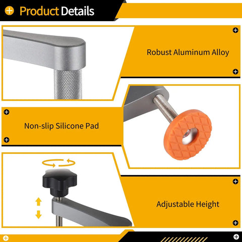 Two Pack Aluminum Bench Dog Clamps For Three Quarter Inch Dog Holes with hand knob adjustment and non-slip silicone pad