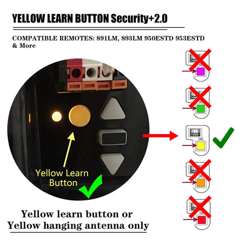3 Pack Garage Door Remote Keychain Replacement For Sears Craftsman Chamberlain LiftMaster With Yellow Learn Button Security 2.0 Compatible With 891LM 893LM 950ESTD 953ESTD