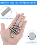 Hand holding 304 stainless steel hex head screws from Heavy Duty 1/4-20 X 1-1/2 Inch Hex Head Bolts Set With Magnetic Nut Driver, 30 Pieces.