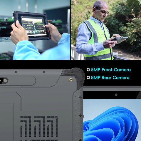 Heavy Duty 10.1 Inch Windows 11 Pro Rugged Tablet With 8GB Ram And 128GB Storage, showing 5MP front and 8MP rear cameras.