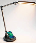 LED Architect Desk Lamp With Wireless Charger And Adjustable Swing Arm For Your Home Office lit up, side view