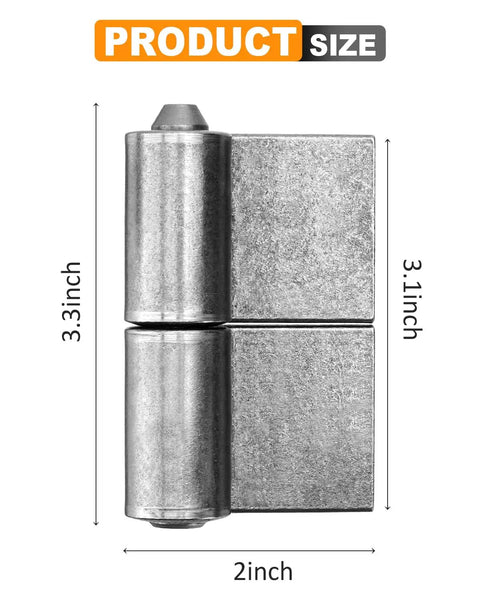 Heavy Duty Weld On Hinges For Metal Gates Doors And Trailers 4 Pack With Removable Pin For Easy Installation And Durable Weldable Steel Construction Ideal For Fences Cabinets Trailers And Gate Access. 3.1-inch steel hinge size