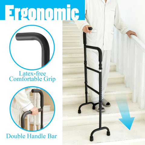 Easy Peasy Assembly Adjustable Stair Climbing Cane For Seniors with ergonomic soft grips on steps.