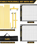 Wheeled Pickleball Net Set With Regulation 22 Foot And 11 Foot Half Court Sturdy Metal Frame Easy Carry Bag For Backyards