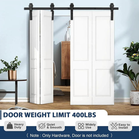 52 Inch Barn Door Track Sliding Kit With Side Mounted Black Rollers For Bifold Doors Up To 400 Lbs Smooth And Quiet Operation