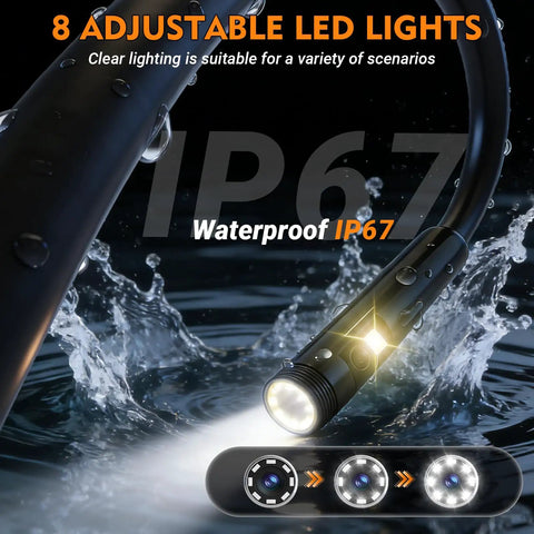 IP67 waterproof feature of Dual Lens Endoscope Camera With Light 1080P HD Borescope 5 Inch IPS Screen in water